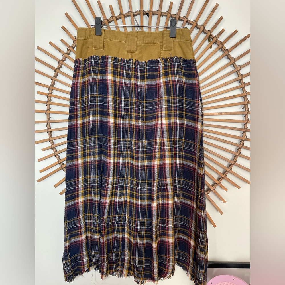 Free People Womenās Avril Plaid Skirt Navy/ Olive Mixed Media Boho Grunge 6 - Picture 8 of 13